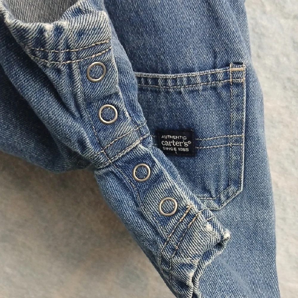 Vintage Carters Boys SZ 12-18 Months Denim Overalls Dump Truck Embroidered
